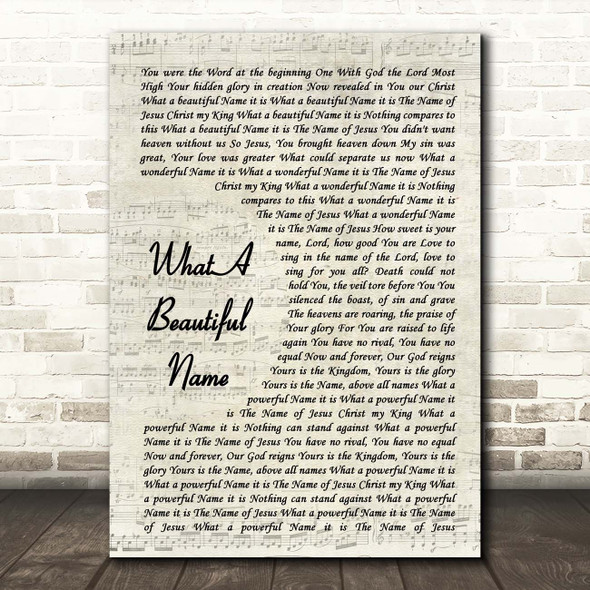 Hillsong Worship What A Beautiful Name Vintage Script Song Lyric Print