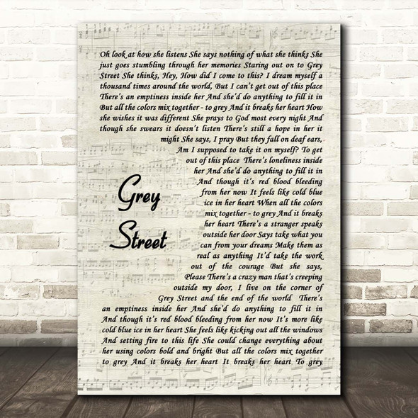 Dave Matthews Band Grey Street Vintage Script Song Lyric Print