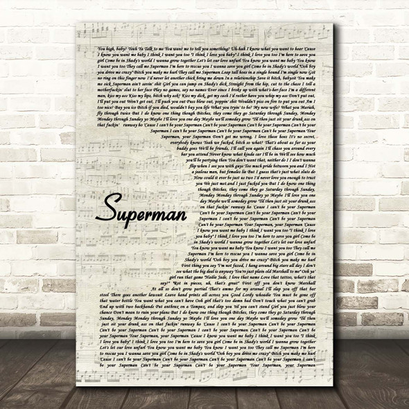 Eminem Superman Vintage Script Song Lyric Print