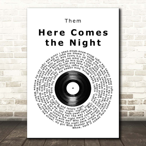 Them Here Comes the Night Vinyl Record Song Lyric Print
