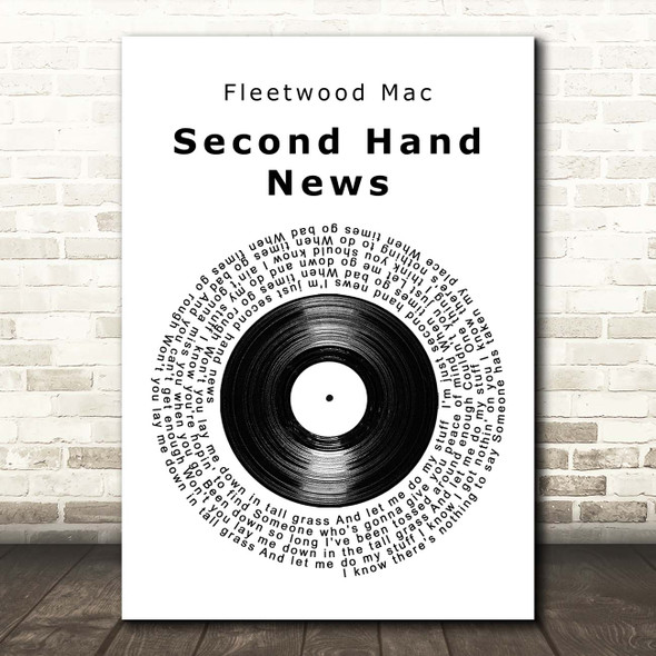 Fleetwood Mac Second Hand News Vinyl Record Song Lyric Print