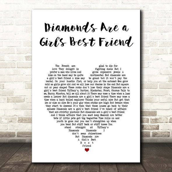 Marilyn Monroe Diamonds Are a Girl's Best Friend White Heart Song Lyric Print