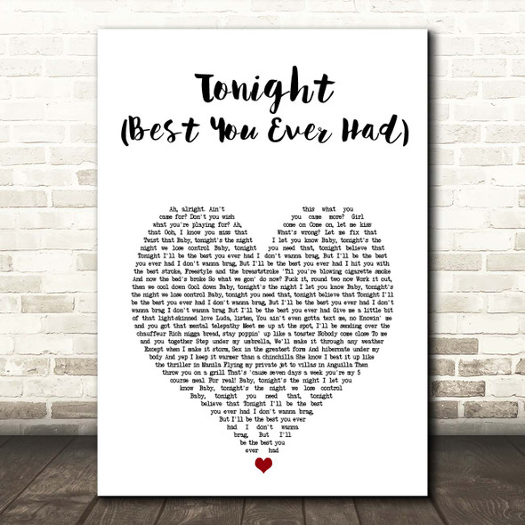 John Legend Tonight (Best You Ever Had) White Heart Song Lyric Print