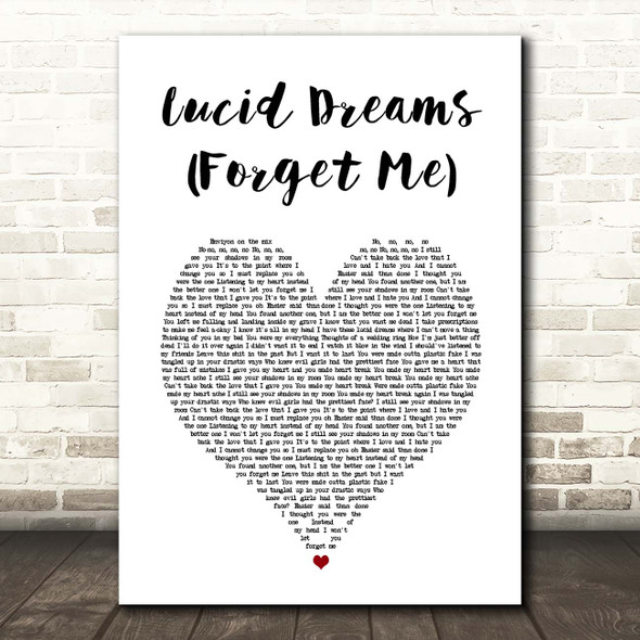 Juice WRLD Lucid Dreams (Forget Me) White Heart Song Lyric Print