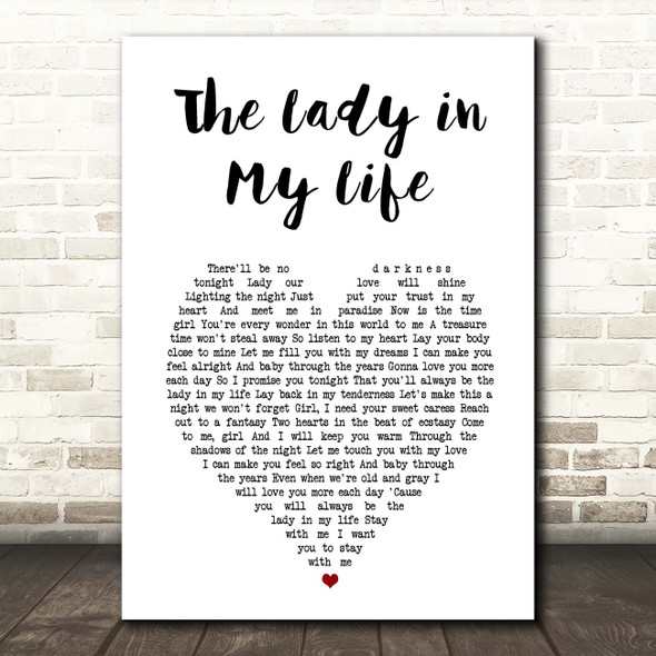 Michael Jackson The Lady in My Life White Heart Song Lyric Print