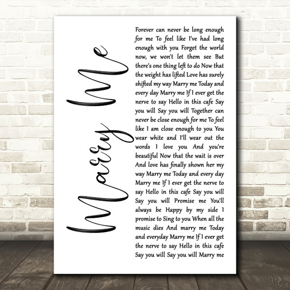 Train Marry Me White Script Song Lyric Quote Print