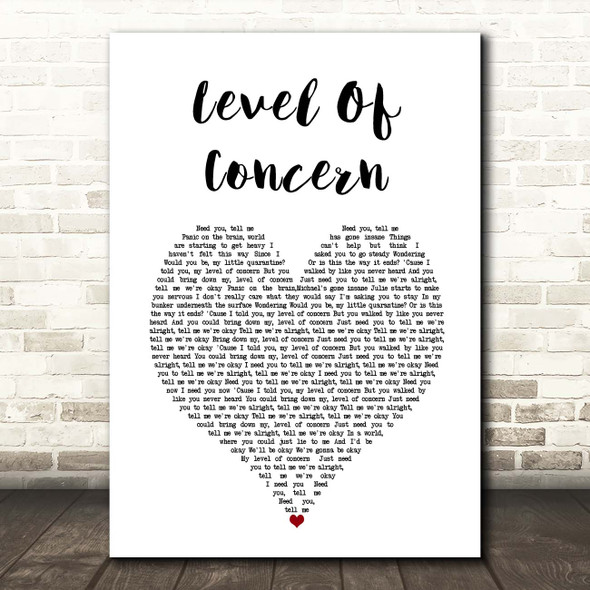 Twenty One Pilots Level Of Concern White Heart Song Lyric Print