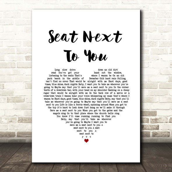 Bon Jovi Seat Next To You White Heart Song Lyric Print