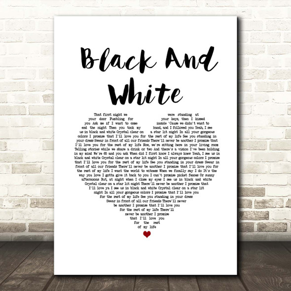 Niall Horan Black And White White Heart Song Lyric Print