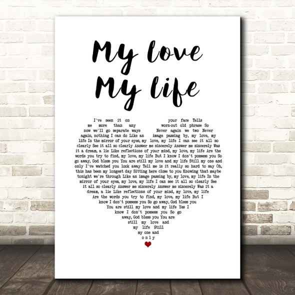 ABBA My Love My Life White Heart Song Lyric Print