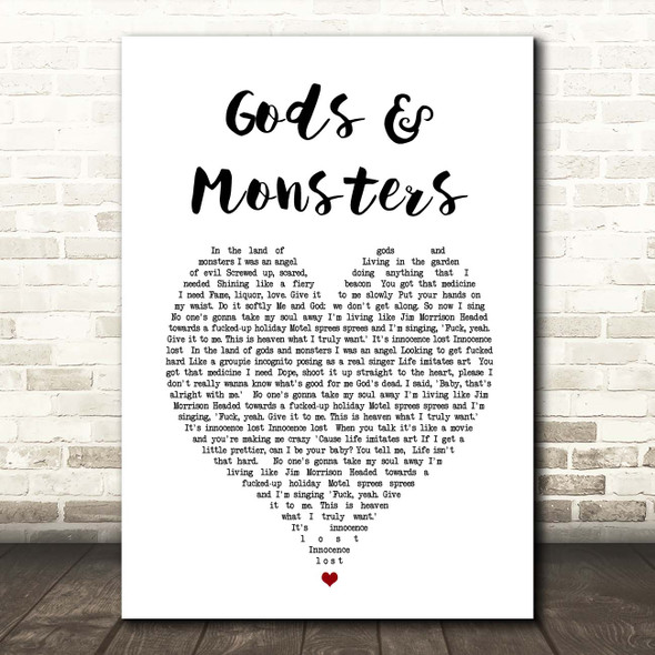 Lana Del Rey Gods & Monsters White Heart Song Lyric Print