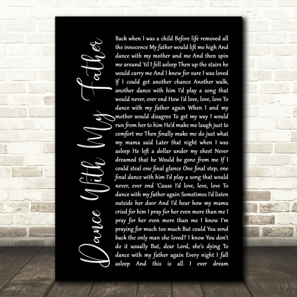 Luther Vandross Dance With My Father Black Script Song Lyric Quote Print