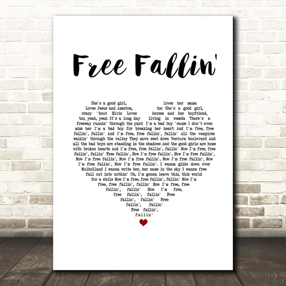 Tom Petty Free Fallin' White Heart Song Lyric Print