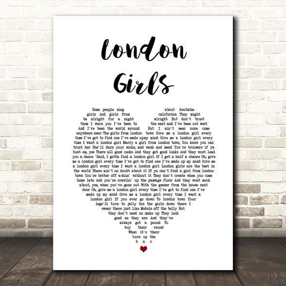 Chas and Dave London Girls White Heart Song Lyric Print