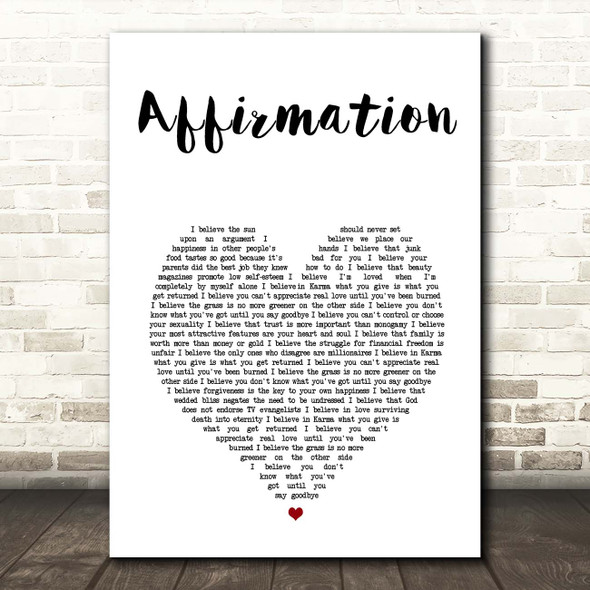 Savage Garden Affirmation White Heart Song Lyric Print