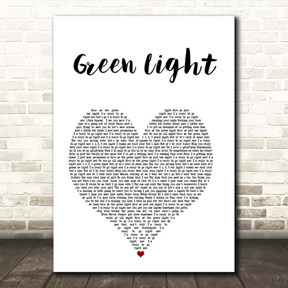John Legend Green Light White Heart Song Lyric Print