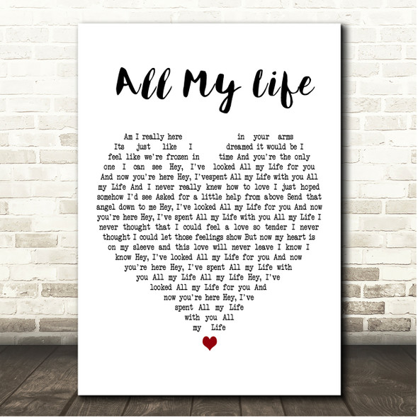 Linda Ronstadt All My Life White Heart Song Lyric Print