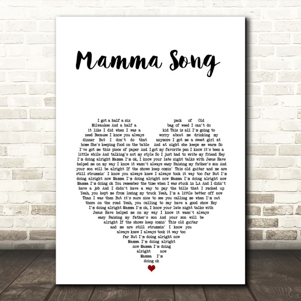 Cody Jinks Mamma Song White Heart Song Lyric Print
