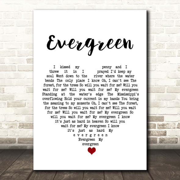 YEBBA Evergreen White Heart Song Lyric Print