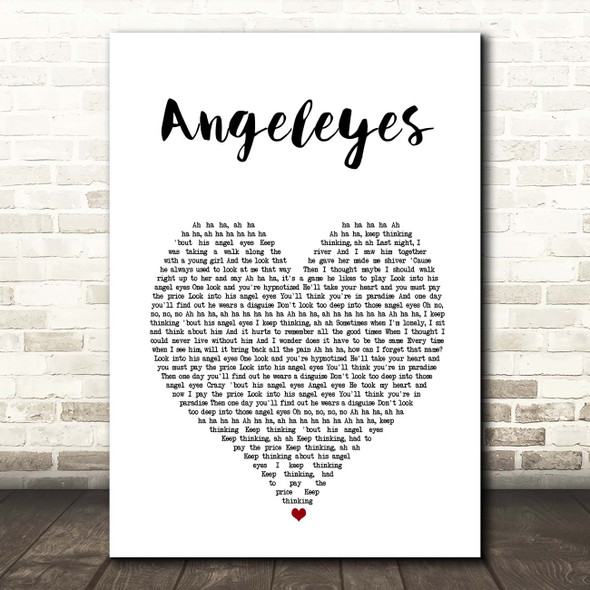 ABBA Angeleyes White Heart Song Lyric Print