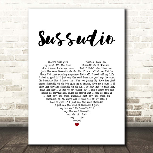 Phil Collins Sussudio White Heart Song Lyric Print