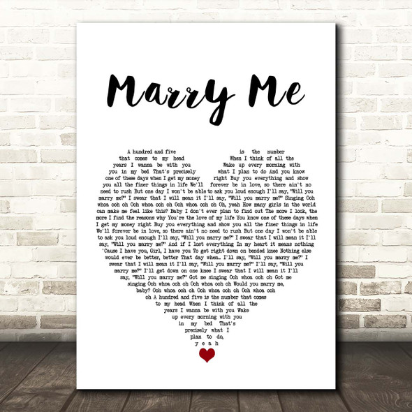 Jason Derulo Marry Me White Heart Song Lyric Print