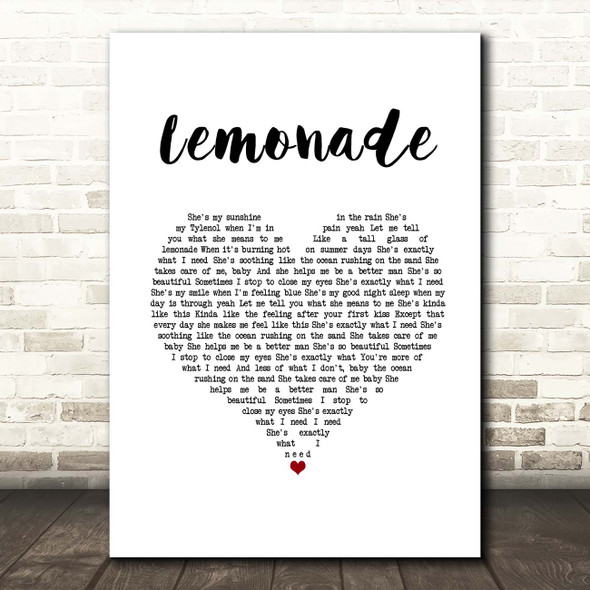 Jeremy Passion, Melissa Polinar & Gabe Bondoc Lemonade White Heart Song Lyric Print