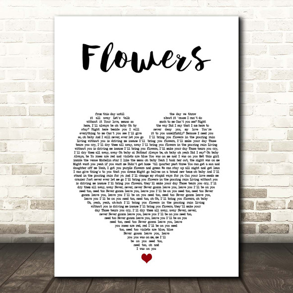 Nathan Dawe Flowers White Heart Song Lyric Print