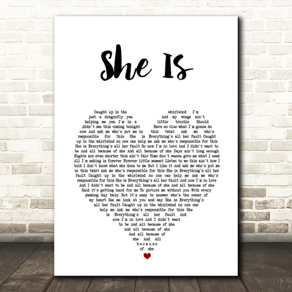 Ne-Yo She Is White Heart Song Lyric Print