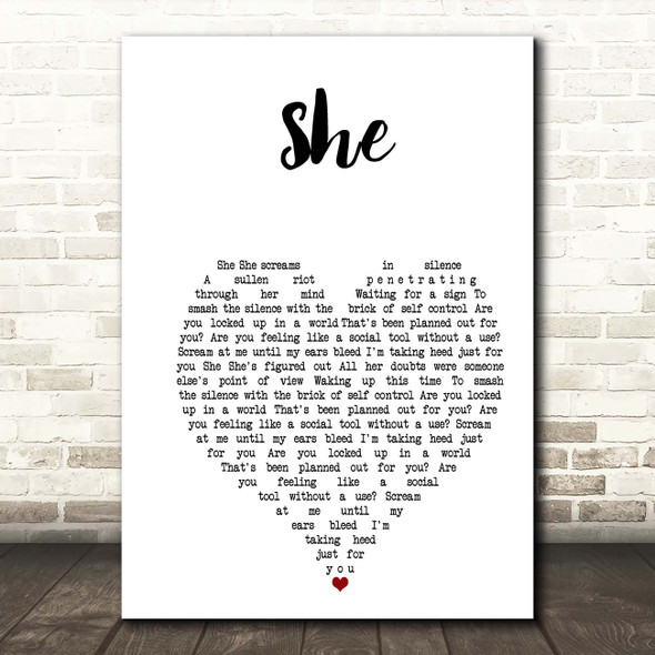 Green Day She White Heart Song Lyric Print