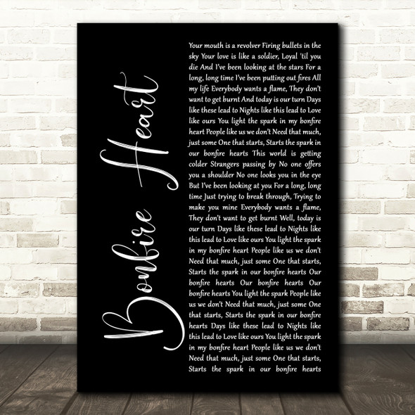 James Blunt Bonfire Heart Black Script Song Lyric Quote Print