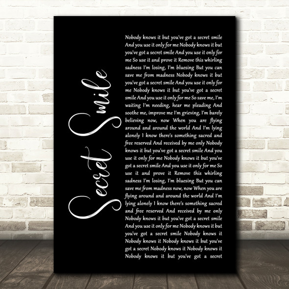 Semisonic Secret Smile Black Script Song Lyric Quote Print