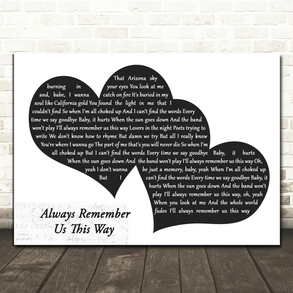 Lady Gaga Always Remember Us This Way Landscape Black & White Two Hearts Song Lyric Music Art Print