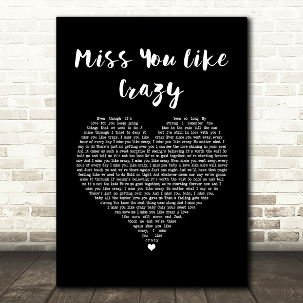 Natalie Cole Miss You Like Crazy Black Heart Song Lyric Music Art Print