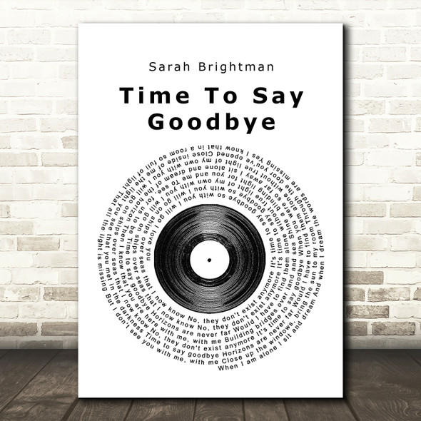 Sarah Brightman Time To Say Goodbye Vinyl Record Song Lyric Quote Print