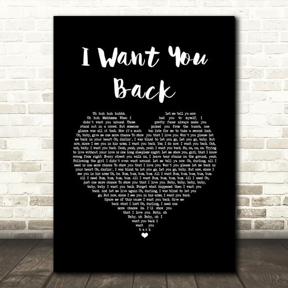 Jackson 5 I Want You Back Black Heart Song Lyric Music Art Print