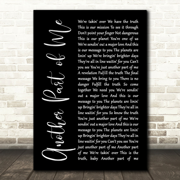 Michael Jackson Another Part of Me Black Script Song Lyric Music Art Print