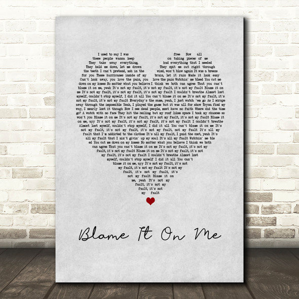 Post Malone Blame It On Me Grey Heart Song Lyric Music Art Print