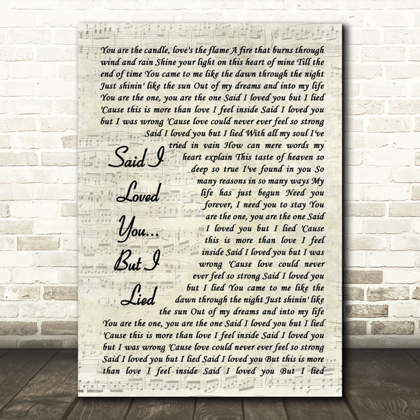 Michael Bolton Said I Loved You... But I Lied Vintage Script Song Lyric Print