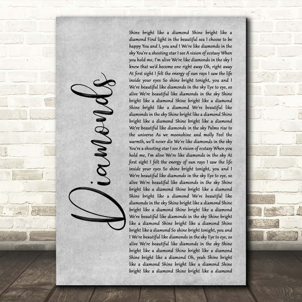 Rihanna Diamonds Grey Rustic Script Song Lyric Music Art Print