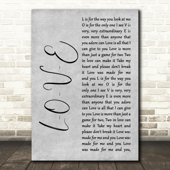 Nat King Cole L-O-V-E Grey Rustic Script Song Lyric Music Art Print
