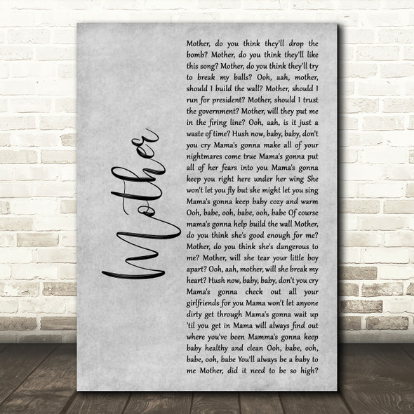 Pink Floyd Mother Grey Rustic Script Song Lyric Music Art Print