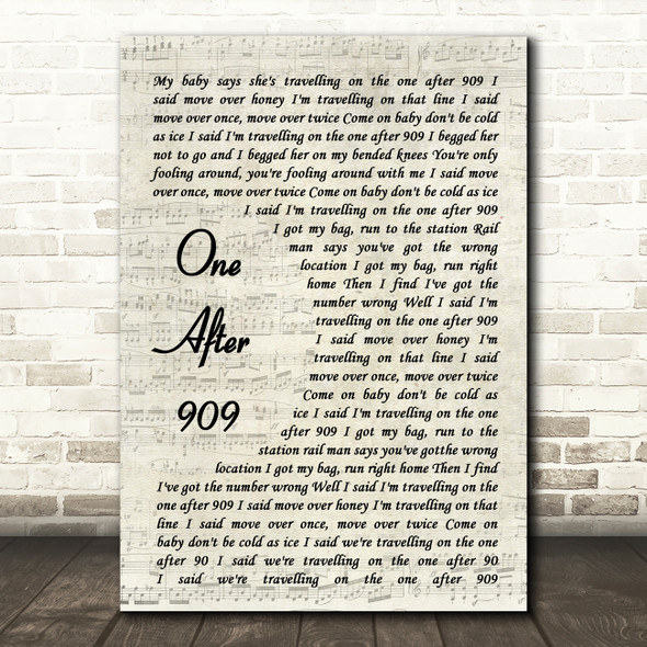 The Beatles One After 909 Vintage Script Song Lyric Quote Print