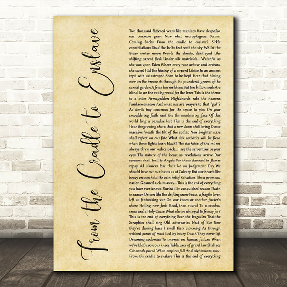 Cradle of Filth From the Cradle to Enslave Rustic Script Song Lyric Music Art Print