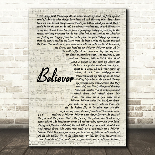 Imagine Dragons Believer Vintage Script Song Lyric Quote Print