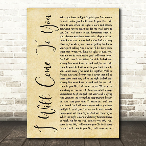 Hanson I Will Come To You Rustic Script Song Lyric Music Art Print