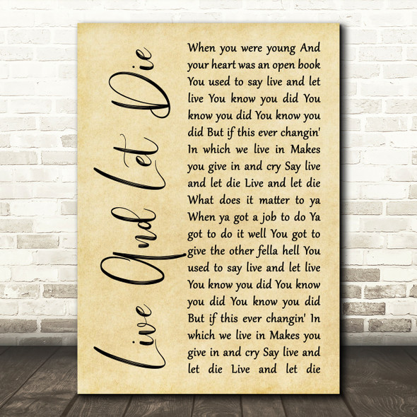 Guns N' Roses Live And Let Die Rustic Script Song Lyric Music Art Print