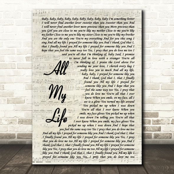 K-Ci & JoJo All My Life Vintage Script Song Lyric Quote Print