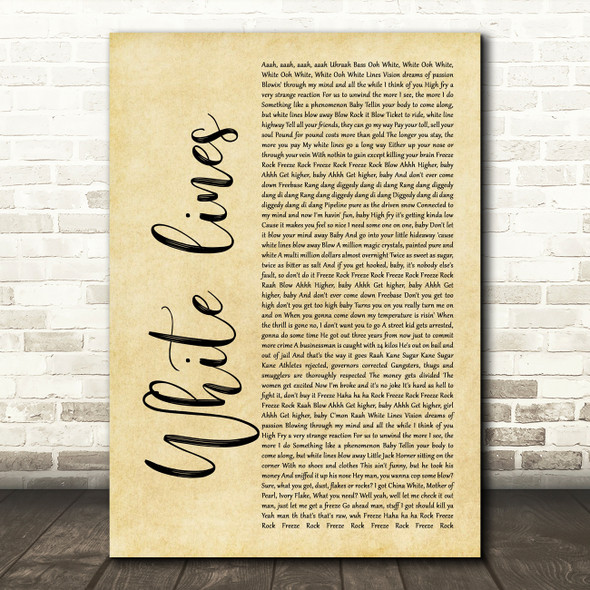 Grandmaster Flash White lines Rustic Script Song Lyric Music Art Print