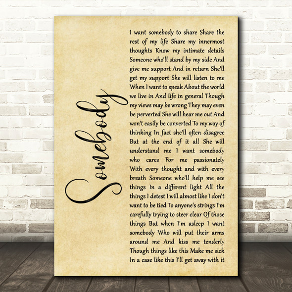 Depeche Mode Somebody Rustic Script Song Lyric Music Art Print